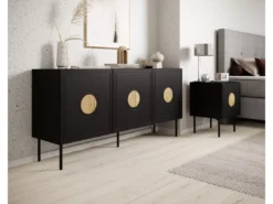 Commode PALACE 150 Cm 3D Noir Mat / Chêne Craft -Meilleur Meubles Magasin buffet 21866751