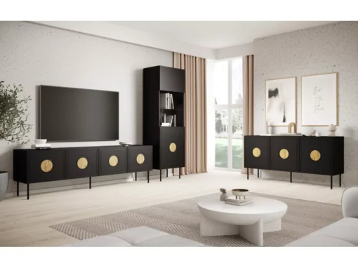 Commode PALACE 150 Cm 3D Noir Mat / Chêne Craft -Meilleur Meubles Magasin buffet 21866753
