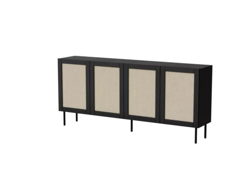 Commode YUCCA 200 Cm 4D Noir Mat / Rotin Calabria -Meilleur Meubles Magasin buffet 21866765