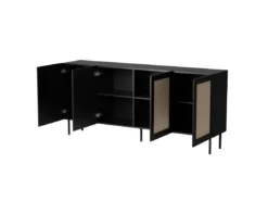 Commode YUCCA 200 Cm 4D Noir Mat / Rotin Calabria -Meilleur Meubles Magasin buffet 21866769