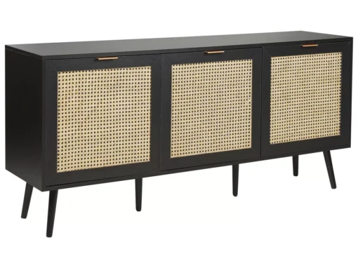 Buffet à 3 Portes Noir Et Rotin Naturel OPOCO -Meilleur Meubles Magasin buffet 22099173