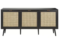 Buffet à 3 Portes Noir Et Rotin Naturel OPOCO -Meilleur Meubles Magasin buffet 22099179