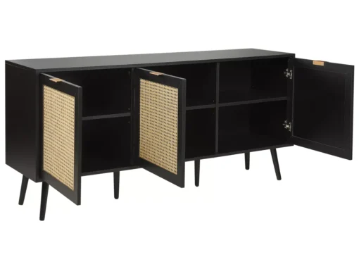 Buffet à 3 Portes Noir Et Rotin Naturel OPOCO -Meilleur Meubles Magasin buffet 22099181