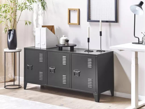 Commode à 3 Portes En Acier Noir CARDIFF -Meilleur Meubles Magasin buffet 22253033