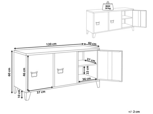 Commode à 3 Portes En Acier Noir CARDIFF -Meilleur Meubles Magasin buffet 22253035