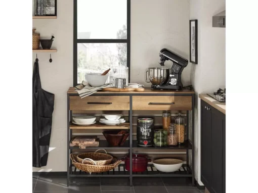 Îlot Central Table De Comptoir Avec 2 Tiroirs Et 3 Étagères, FSB85-PF -Meilleur Meubles Magasin buffet 22824949