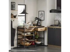 Îlot Central Table De Comptoir Avec 2 Tiroirs Et 3 Étagères, FSB85-PF -Meilleur Meubles Magasin buffet 22824963