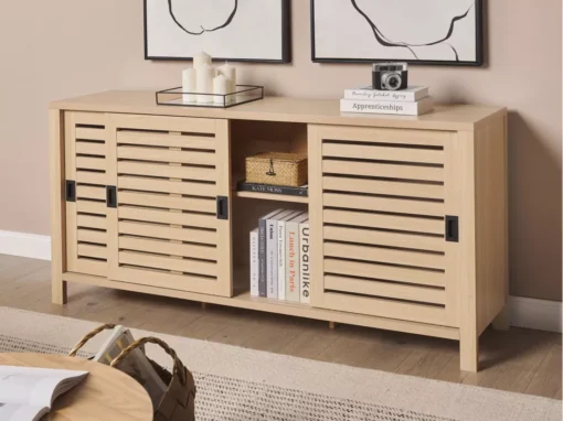 Commode à 3 Portes Effet Bois Clair RANDA -Meilleur Meubles Magasin buffet 23021497