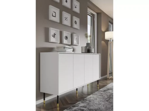 Commode SHERWOOD Buffet 4D 180 Cm Fraisée Sur Pieds Blanc Mat -Meilleur Meubles Magasin buffet 23499567