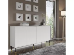 Commode SHERWOOD Buffet 4D 180 Cm Fraisée Sur Pieds Blanc Mat -Meilleur Meubles Magasin buffet 23499571