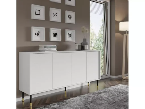 Commode SHERWOOD Buffet 4D 180 Cm Fraisée Sur Pieds Blanc Mat -Meilleur Meubles Magasin buffet 23499571