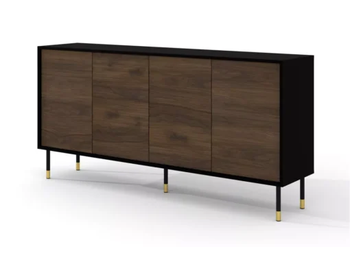 Commode SHERWOOD Buffet 4D 180 Cm Fraisée Sur Pieds Noir Mat / Chêne Catania -Meilleur Meubles Magasin buffet 23499577