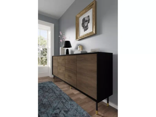 Commode SHERWOOD Buffet 4D 180 Cm Fraisée Sur Pieds Noir Mat / Chêne Catania -Meilleur Meubles Magasin buffet 23499579