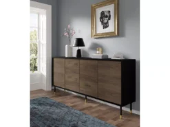 Commode SHERWOOD Buffet 4D 180 Cm Fraisée Sur Pieds Noir Mat / Chêne Catania -Meilleur Meubles Magasin buffet 23499583