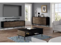 Commode SHERWOOD Buffet 4D 180 Cm Fraisée Sur Pieds Noir Mat / Chêne Catania -Meilleur Meubles Magasin buffet 23499585