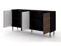 Commode SHERWOOD Buffet 4D 180 Cm Fraisée Sur Pieds Noir Mat / Chêne Catania -Meilleur Meubles Magasin buffet 23499587