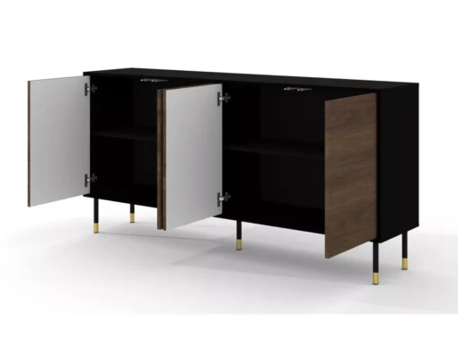 Commode SHERWOOD Buffet 4D 180 Cm Fraisée Sur Pieds Noir Mat / Chêne Catania -Meilleur Meubles Magasin buffet 23499587