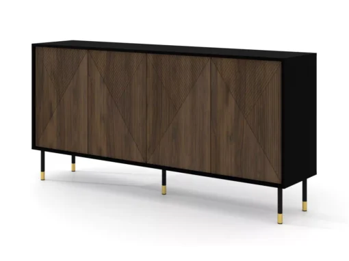 Commode WOODY IV Buffet 4D 180 Cm Fraisée Sur Pieds Noir Mat / Chêne Catania -Meilleur Meubles Magasin buffet 23499589