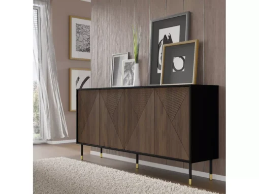 Commode WOODY IV Buffet 4D 180 Cm Fraisée Sur Pieds Noir Mat / Chêne Catania -Meilleur Meubles Magasin buffet 23499591