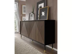 Commode WOODY IV Buffet 4D 180 Cm Fraisée Sur Pieds Noir Mat / Chêne Catania -Meilleur Meubles Magasin buffet 23499595