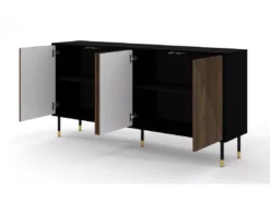 Commode WOODY IV Buffet 4D 180 Cm Fraisée Sur Pieds Noir Mat / Chêne Catania -Meilleur Meubles Magasin buffet 23499599