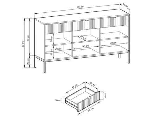 Commode NOVA SANDS KSZ154 Buffet Avec 3 Tiroirs Blanc Mat -Meilleur Meubles Magasin buffet 23973571