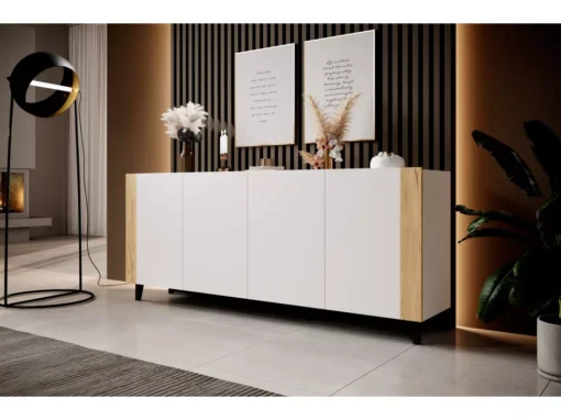 Commode PHARE 200 Cm - Buffet 4 Portes - Blanc Mat / Chêne Craft -Meilleur Meubles Magasin buffet 23973619