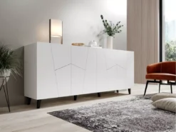 Commode VITRAIL 200 Cm - Buffet Avec 4 Portes - Blanc Mat -Meilleur Meubles Magasin buffet 23973679