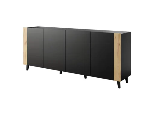 Commode PHARE 200 Cm - Buffet 4 Portes - Noir Mat / Chêne Craft -Meilleur Meubles Magasin buffet 23973713