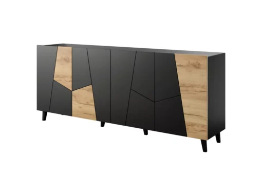 Commode VITRAIL 200 Cm - Buffet Avec 4 Portes - Noir Mat / Chêne Craft -Meilleur Meubles Magasin buffet 23973719