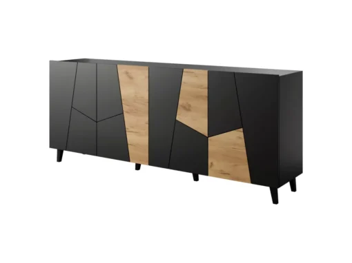 Commode VITRAIL 200 Cm - Buffet Avec 4 Portes - Noir Mat / Chêne Craft -Meilleur Meubles Magasin buffet 23973721