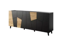 Commode VITRAIL 200 Cm - Buffet Avec 4 Portes - Noir Mat / Chêne Craft -Meilleur Meubles Magasin buffet 23973723