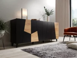 Commode VITRAIL 200 Cm - Buffet Avec 4 Portes - Noir Mat / Chêne Craft -Meilleur Meubles Magasin buffet 23973725
