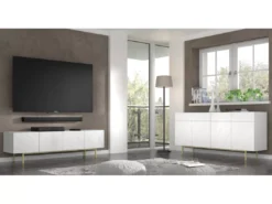 Commode KAIRO 180 Cm Buffet 4D4S Fraisé Blanc Mat -Meilleur Meubles Magasin buffet 24154397