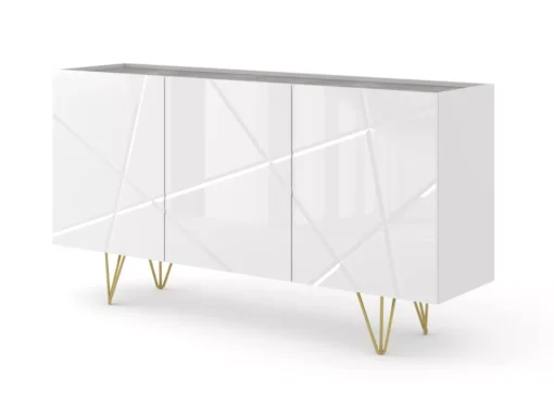 Commode SPACE 160 Cm Buffet 3D Fraisé Blanc Brillant / Béton -Meilleur Meubles Magasin buffet 24154405