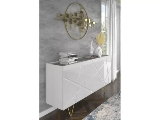 Commode SPACE 160 Cm Buffet 3D Fraisé Blanc Brillant / Béton -Meilleur Meubles Magasin buffet 24154407