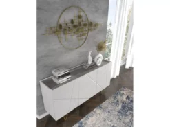 Commode SPACE 160 Cm Buffet 3D Fraisé Blanc Brillant / Béton -Meilleur Meubles Magasin buffet 24154411