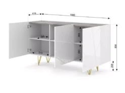 Commode SPACE 160 Cm Buffet 3D Fraisé Blanc Brillant / Béton -Meilleur Meubles Magasin buffet 24154413