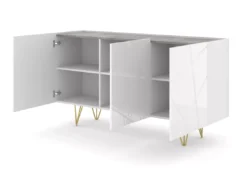 Commode SPACE 160 Cm Buffet 3D Fraisé Blanc Brillant / Béton -Meilleur Meubles Magasin buffet 24154417