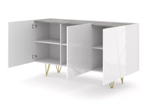 Commode SPACE 160 Cm Buffet 3D Fraisé Blanc Brillant / Béton -Meilleur Meubles Magasin buffet 24154417
