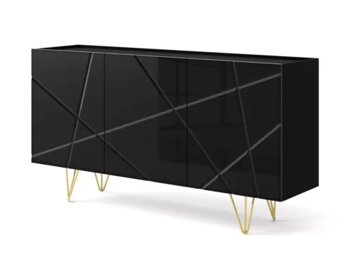 Commode SPACE 160 Cm Buffet 3D Fraisé Noir Brillant -Meilleur Meubles Magasin buffet 24154487