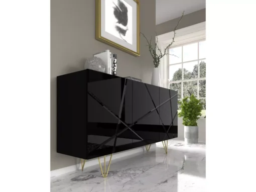 Commode SPACE 160 Cm Buffet 3D Fraisé Noir Brillant -Meilleur Meubles Magasin buffet 24154489