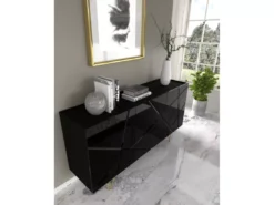 Commode SPACE 160 Cm Buffet 3D Fraisé Noir Brillant -Meilleur Meubles Magasin buffet 24154493