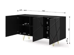 Commode SPACE 160 Cm Buffet 3D Fraisé Noir Brillant -Meilleur Meubles Magasin buffet 24154495