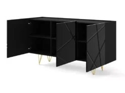 Commode SPACE 160 Cm Buffet 3D Fraisé Noir Brillant -Meilleur Meubles Magasin buffet 24154499