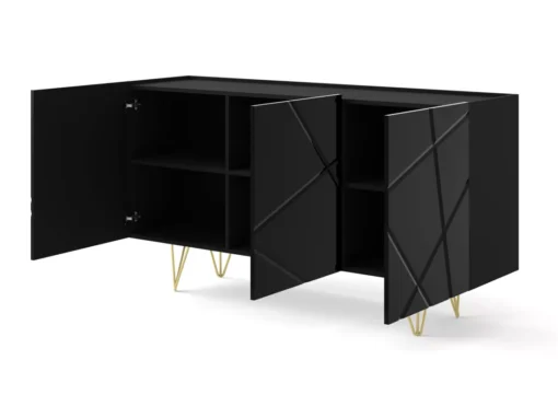 Commode SPACE 160 Cm Buffet 3D Fraisé Noir Brillant -Meilleur Meubles Magasin buffet 24154499