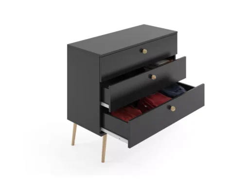 Commode MALIBO 100 Cm 3S Avec Tiroirs Noir Mat -Meilleur Meubles Magasin buffet 24154517