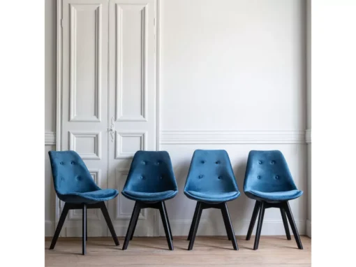 Lot De 4 Chaises En Velours NORA Bleues Avec Coussin - HAPPY GARDEN -Meilleur Meubles Magasin chaise 10029395