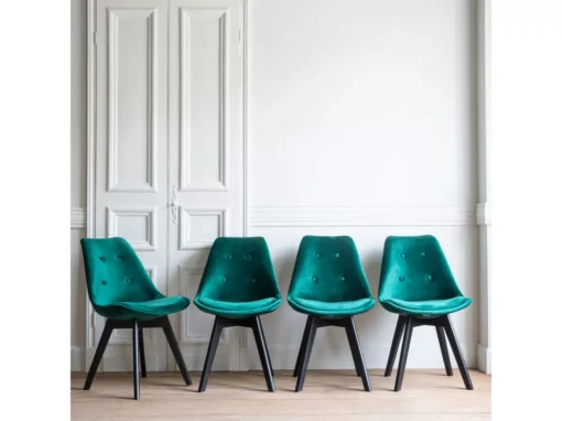 Lot De 4 Chaises En Velours NORA Vertes Avec Coussin - HAPPY GARDEN -Meilleur Meubles Magasin chaise 10030641