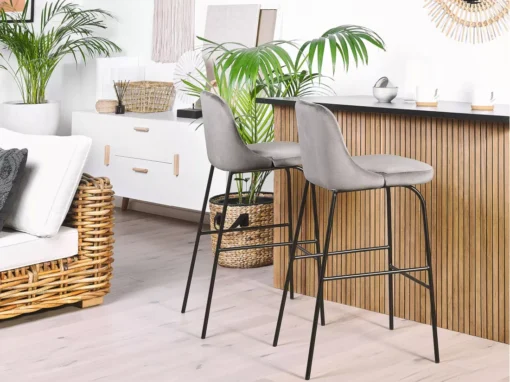 Lot De 2 Chaises De Bar En Velours Gris NEKOMA -Meilleur Meubles Magasin chaise 16688441